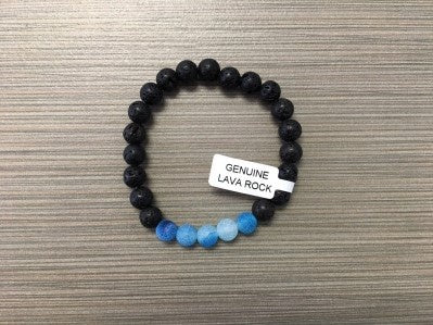 Genuine Lava Rock & Blue Stone Stretch Bracelet