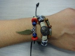 Three Line Leather Bracelet with Eagle Wing Charm