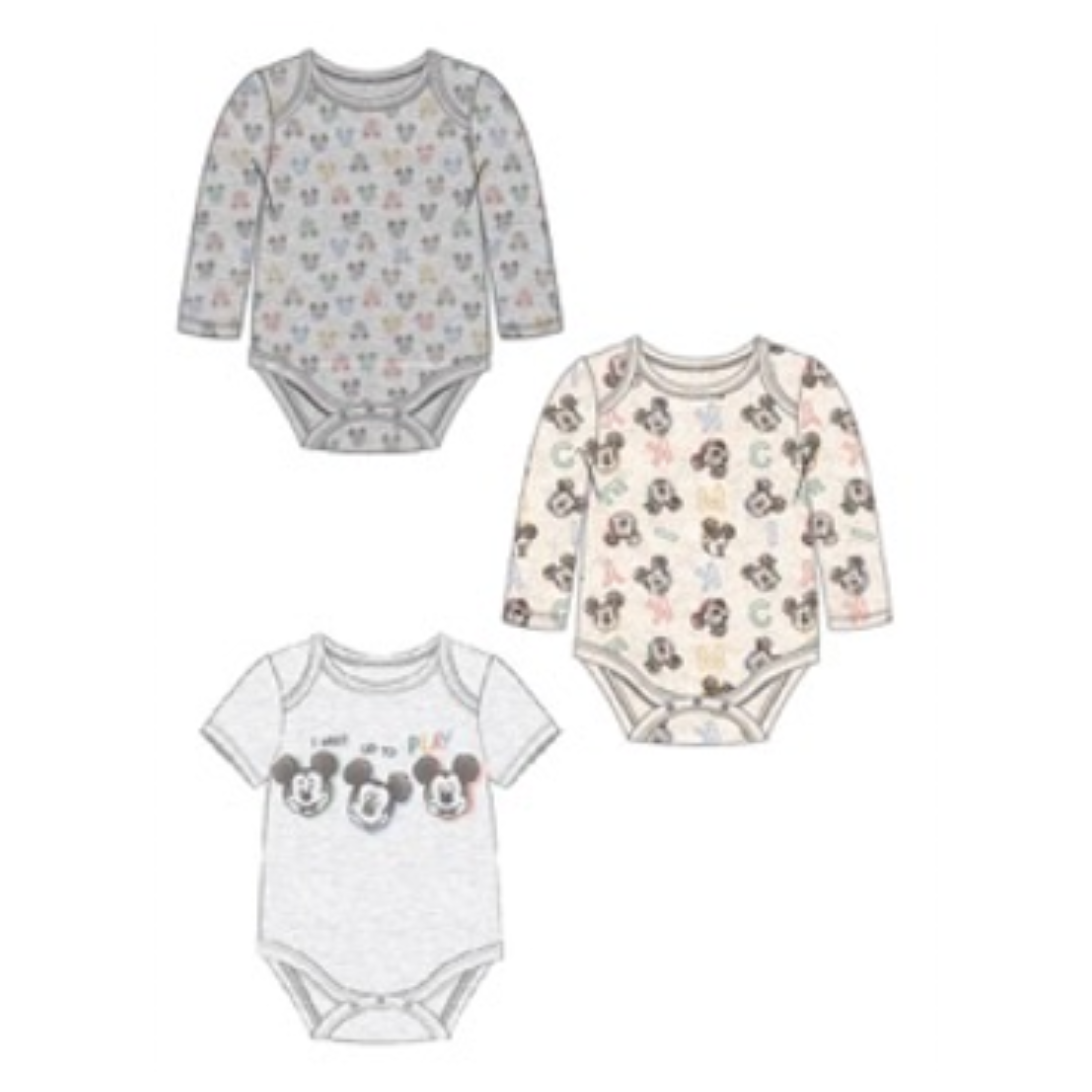 3 Pack Disney Mickey Mouse I Wake Up to Play Newborn Onesie