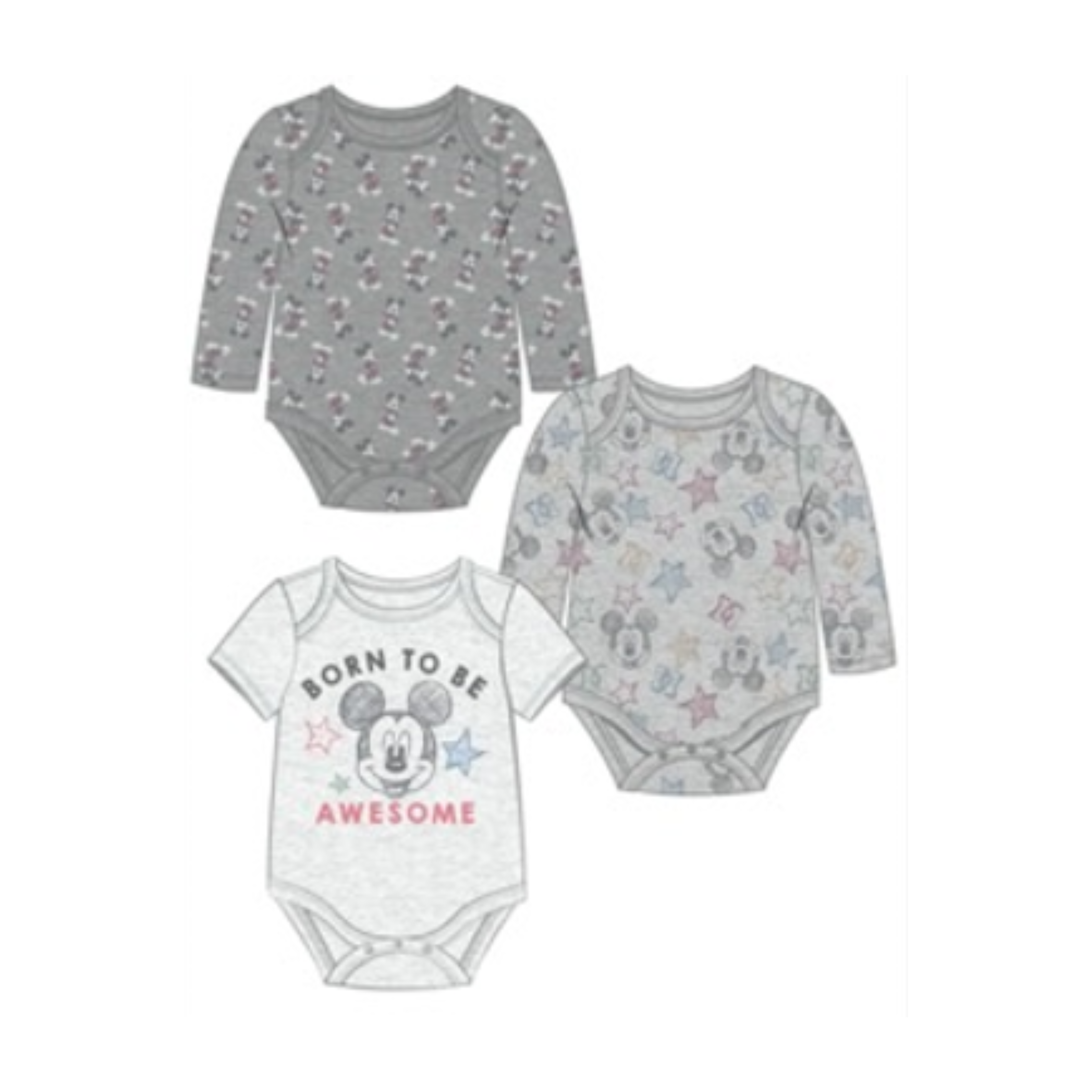 3 Pack Disney Mickey Born to Be Awesome Newborn Onesie