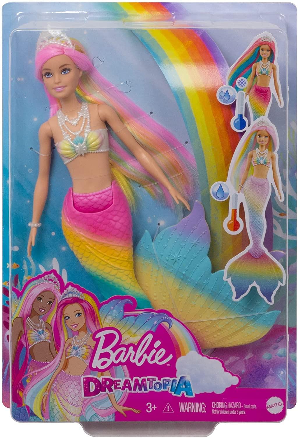 Barbie Dreamtopia Rainbow Magic Mermaid Doll with Rainbow Hair and Water-Activated Color Change Feature, Gift for 3 to 7 Year Olds , Blonde