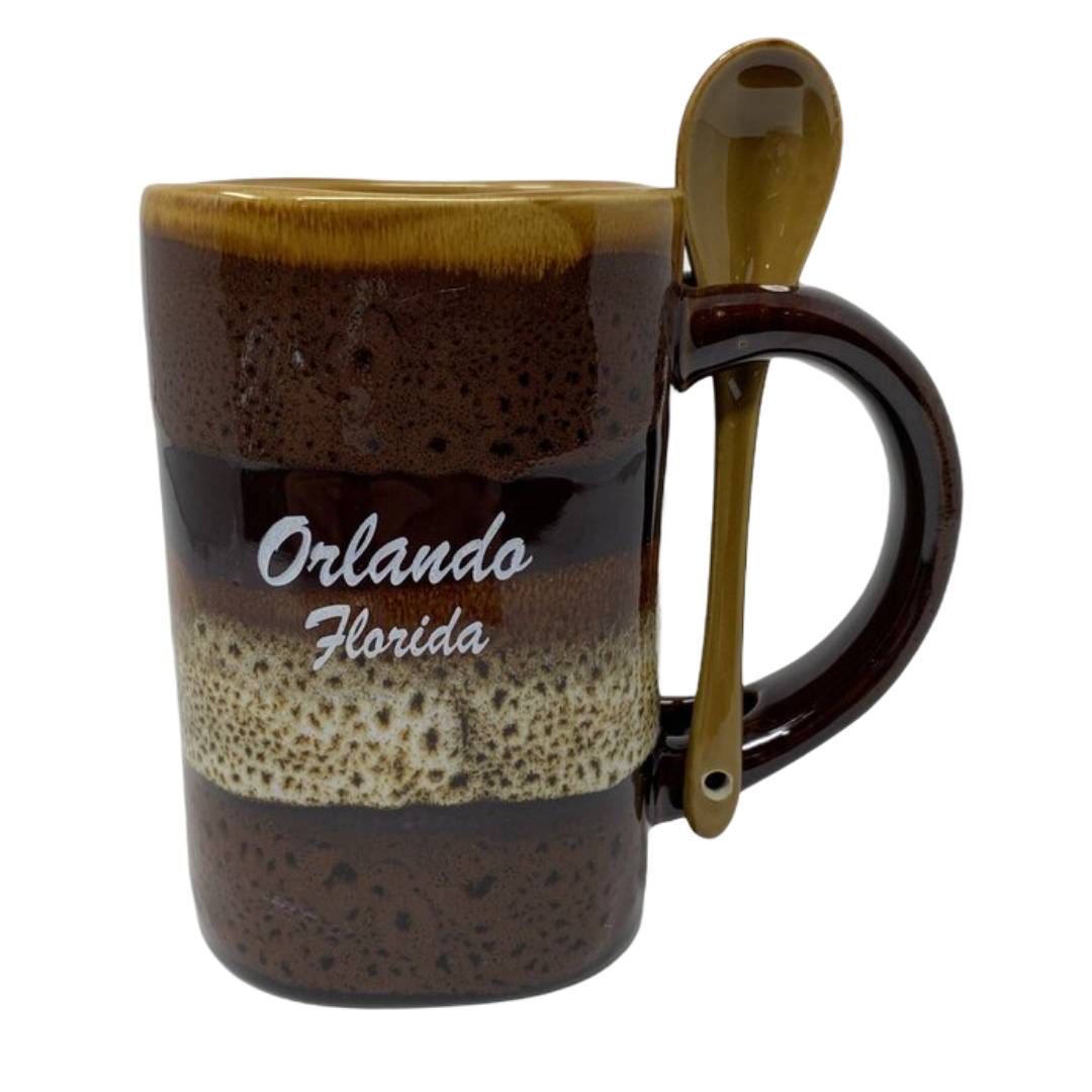 Brown Hand Crafted Ceramic Spoon Mug