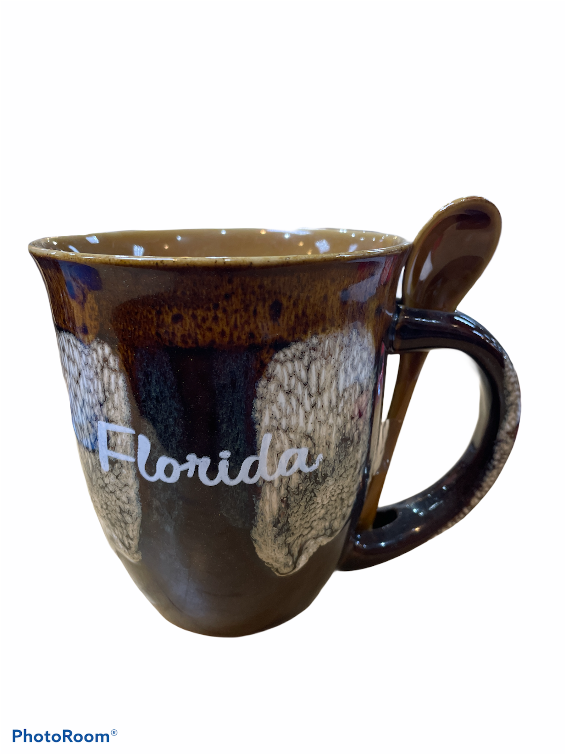 Ceramic Glazed Mug With Spoon Brown White