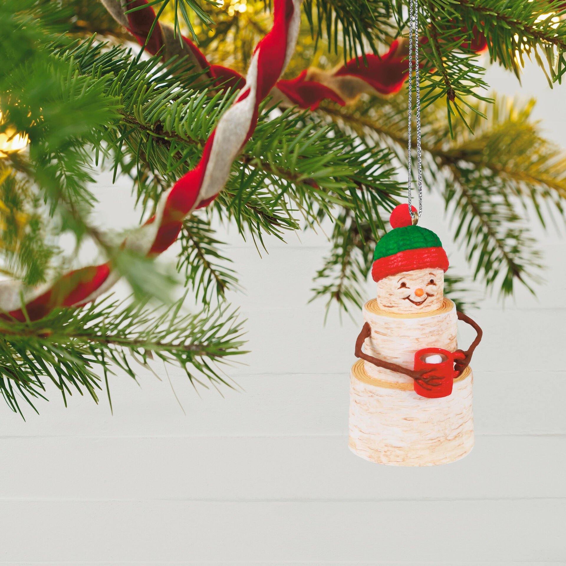 Cozy Birch Snowman Ornament