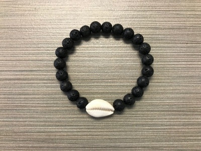 Genuine Lava Rock and Cowry Bracelet