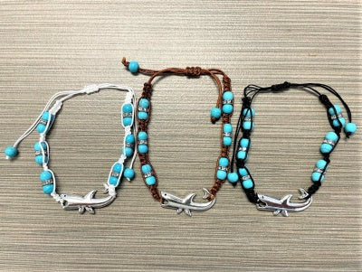 Shark Pendant on Woven Cotton Bracelet