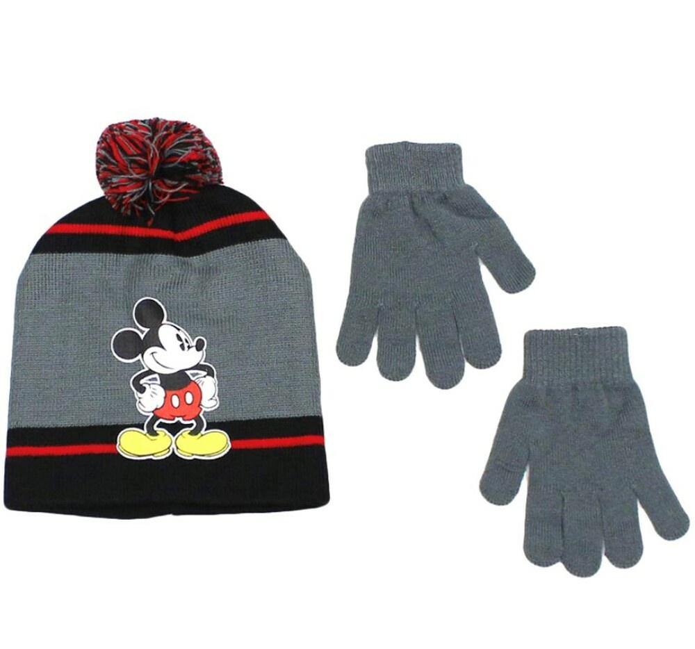 Disney Boys Mickey Mouse Hat and Glove Set (Charcoal)