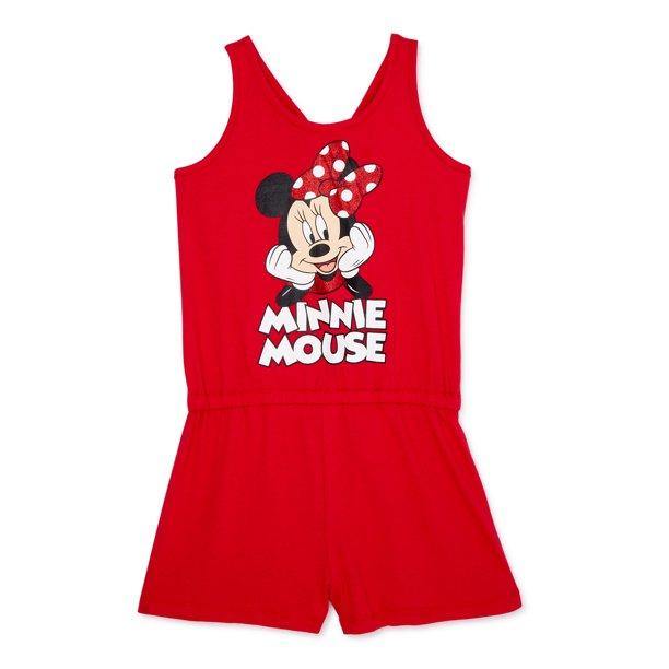 Disney Girls Classic Minnie Mouse Racerback Romper Red