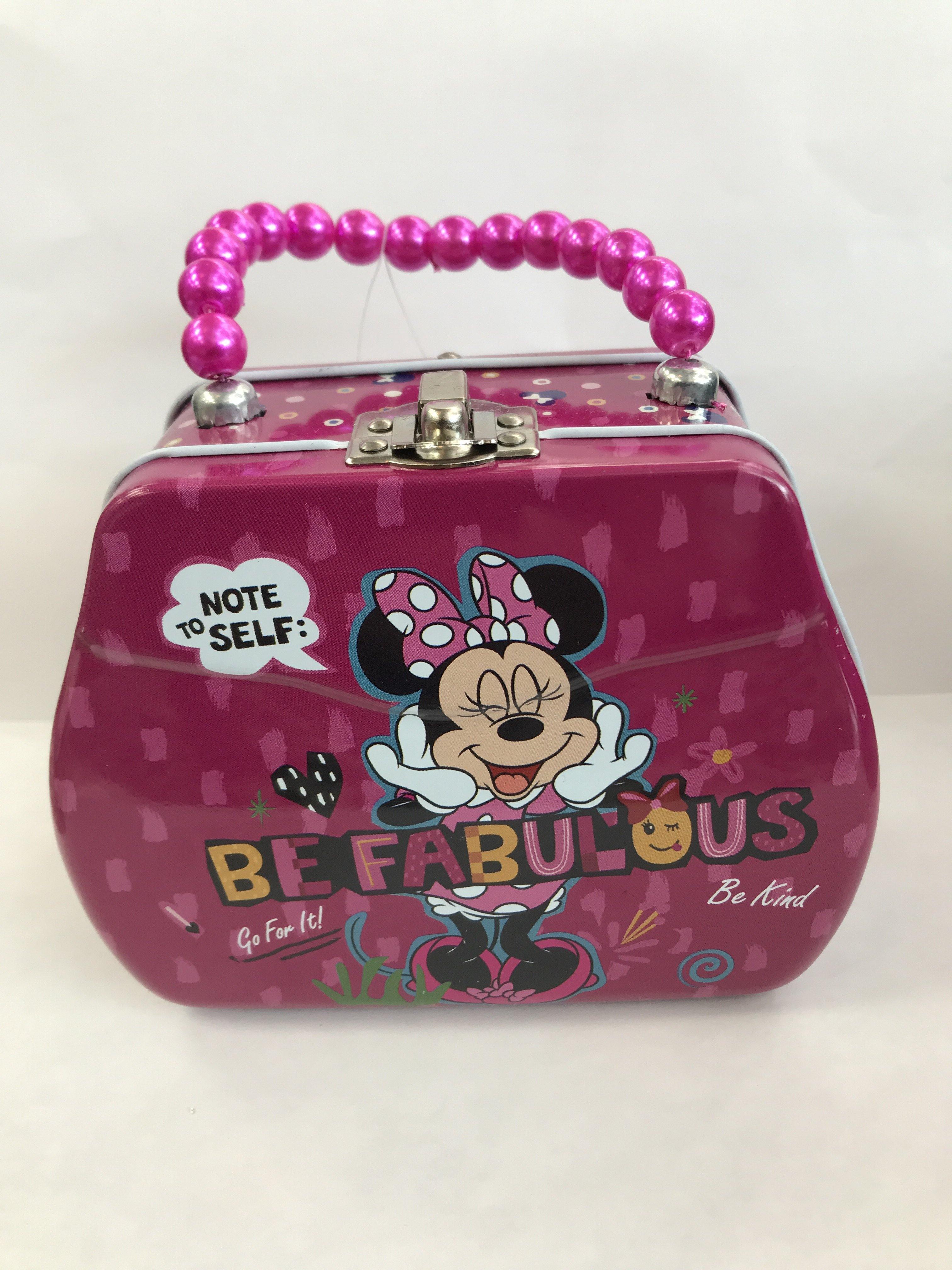 Disney Minnie Bowtique Pink Purse Shaped Tin Lunch Box With Beaded Handle
