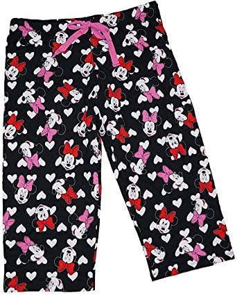 Disney Minnie Mouse Head and Hearts Womens Pajama Pants Red Pink Black White