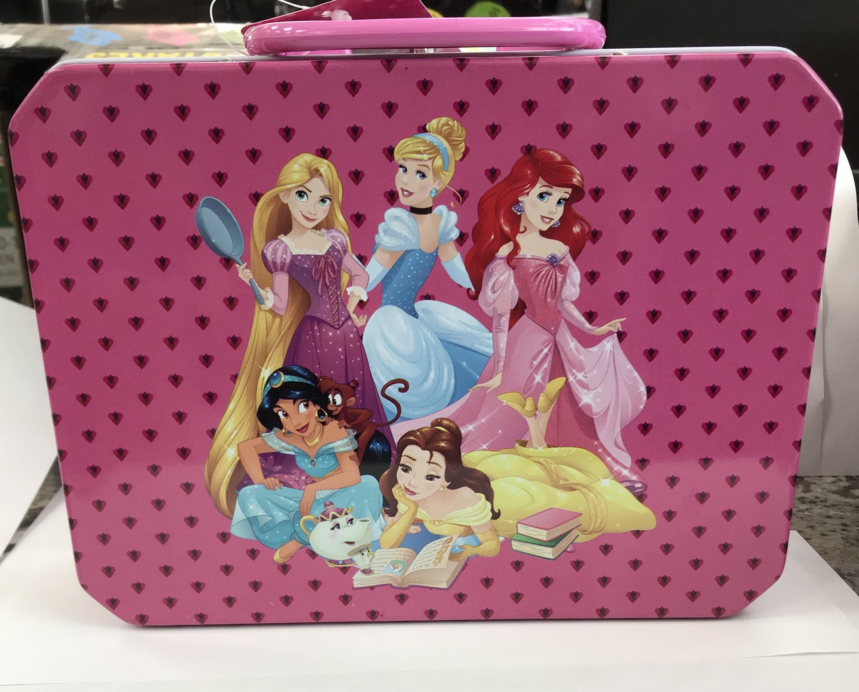 Disney Princess Deluxe Rectangle Tin Box With Plastic Handle & Clasp