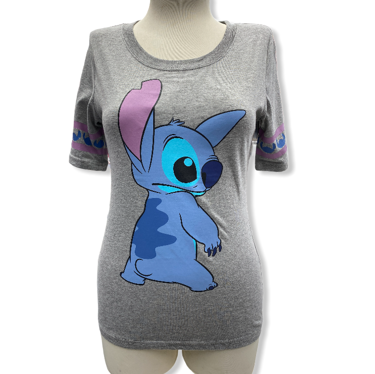 Disney Stitch Front and Back Juniors T-Shirt, Gray
