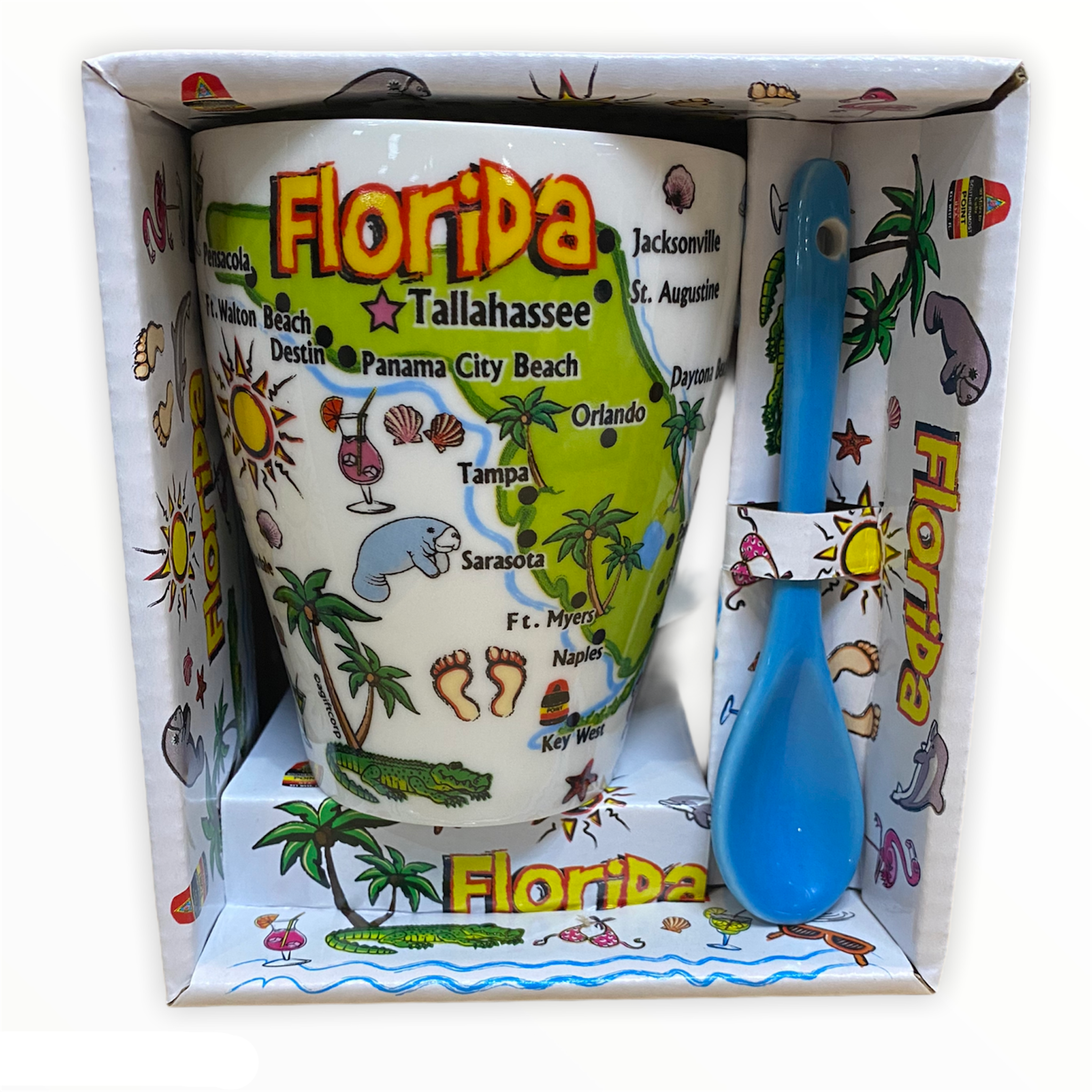 Florida Map 10oz Ceramic Mug with Spoon