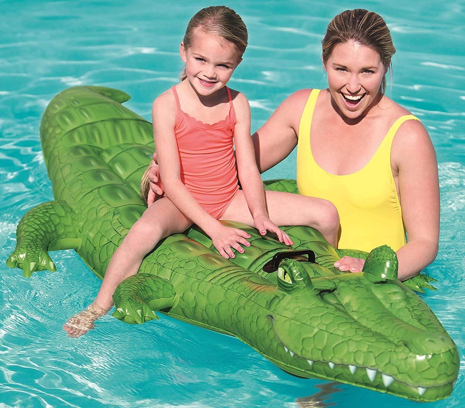 H2O GO! Giant Crocodile Ride-On Water Toy, 80" X 46" Fun Swimming Pool Inflatable Float , for Ages 3+