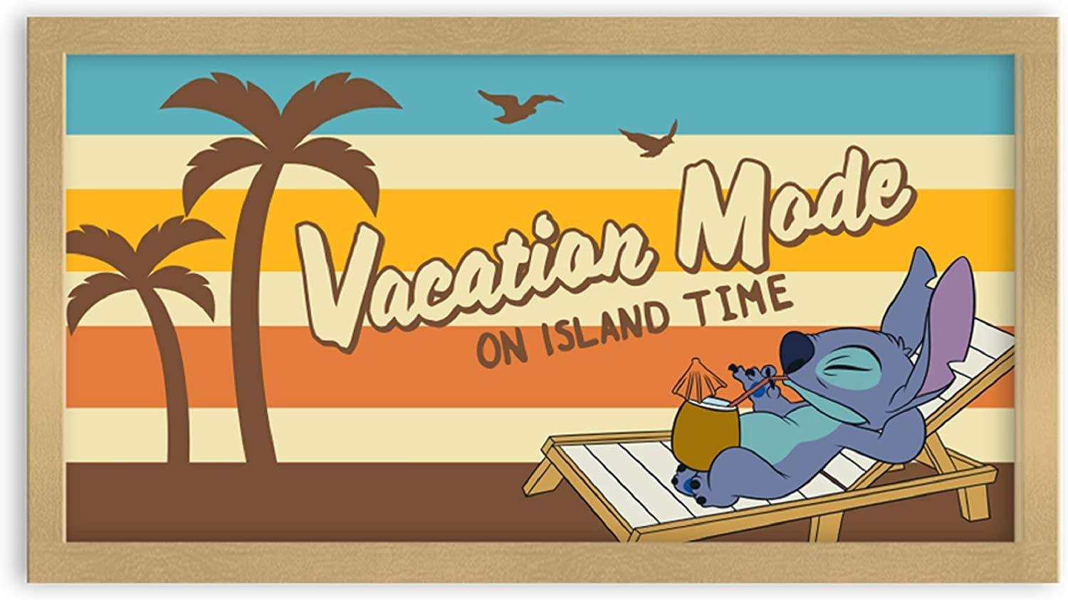 Lilo and Stitch Vacation Mode Stripes Gel Coat 10" X 18 Framed MDF Wall Art Art