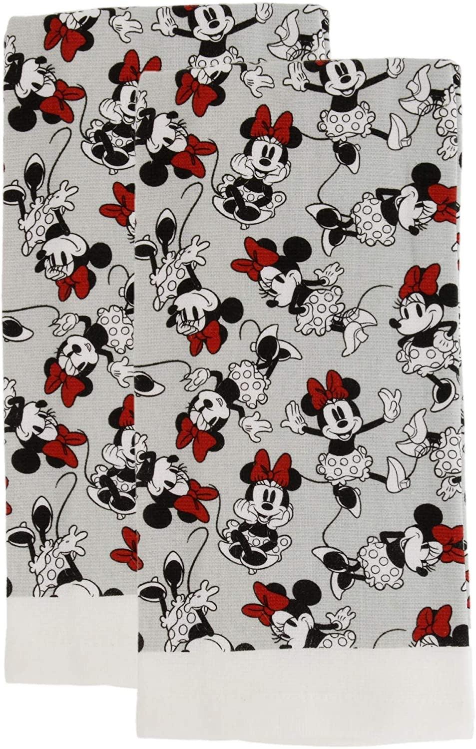 Minnie Mouse 2 Pack Kitchen 100% Cotton Tea Towels, Grey Background