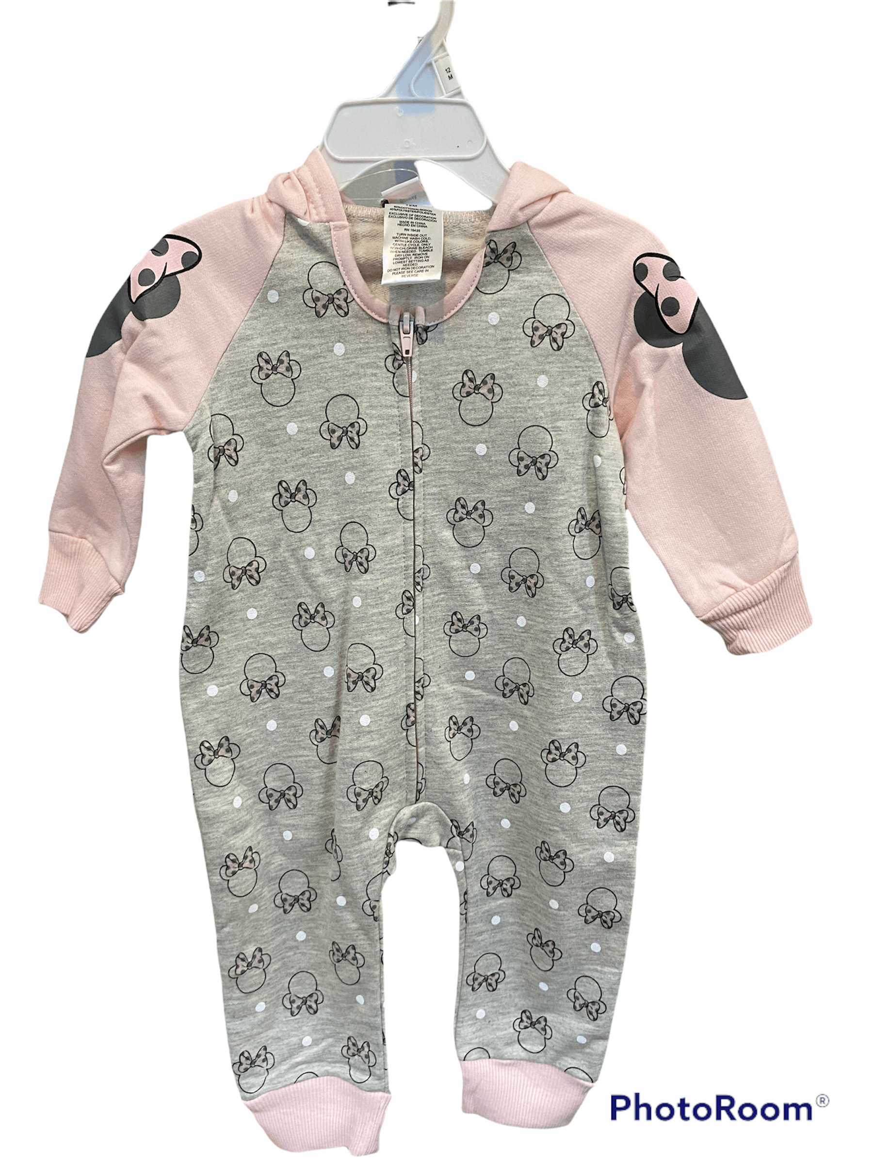 Minnie Mouse Girls Infant Pink & Gray Fleece Romper