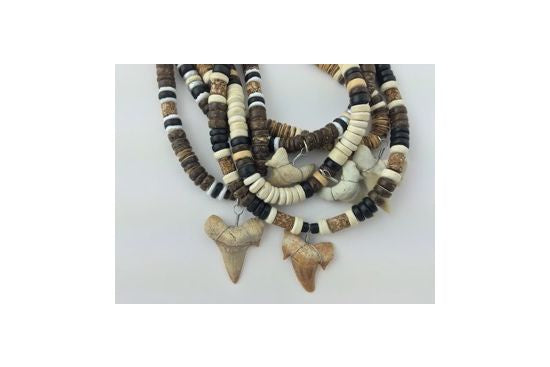 Shark Teeth Coffee-Colored Coco Beads Necklace