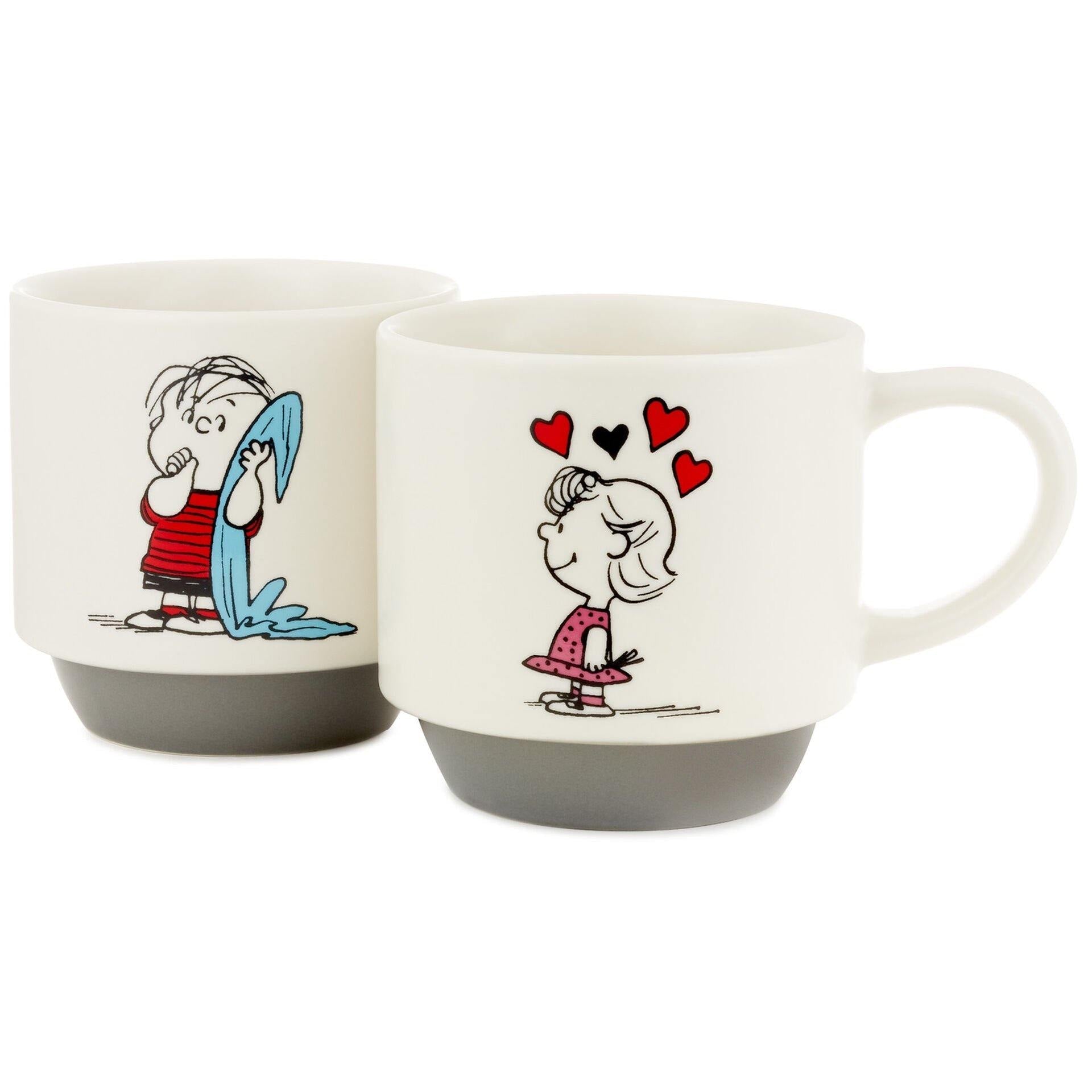 Peanuts Valentine Linus and Sally Roses Are Red Stacking Mugs, Set of 2