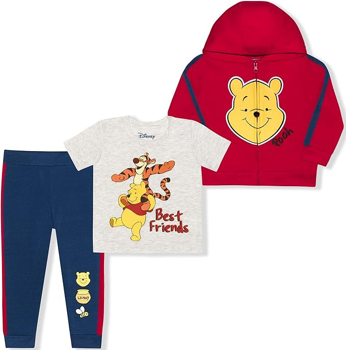 DISNEY Winnie The Pooh Baby Boy 3 Piece T-Shirt, Zip Up Hoodie and Jog