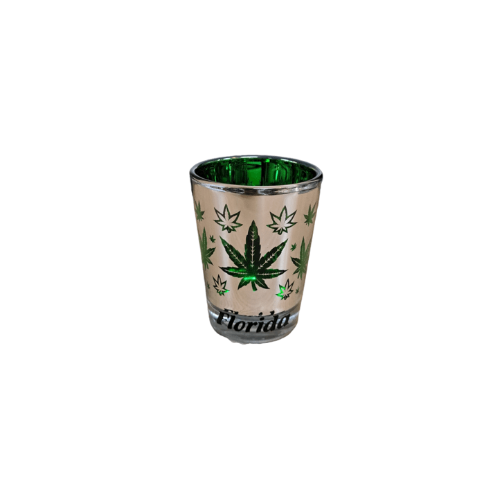 Pot Leaf Metallic Shot Glass Green