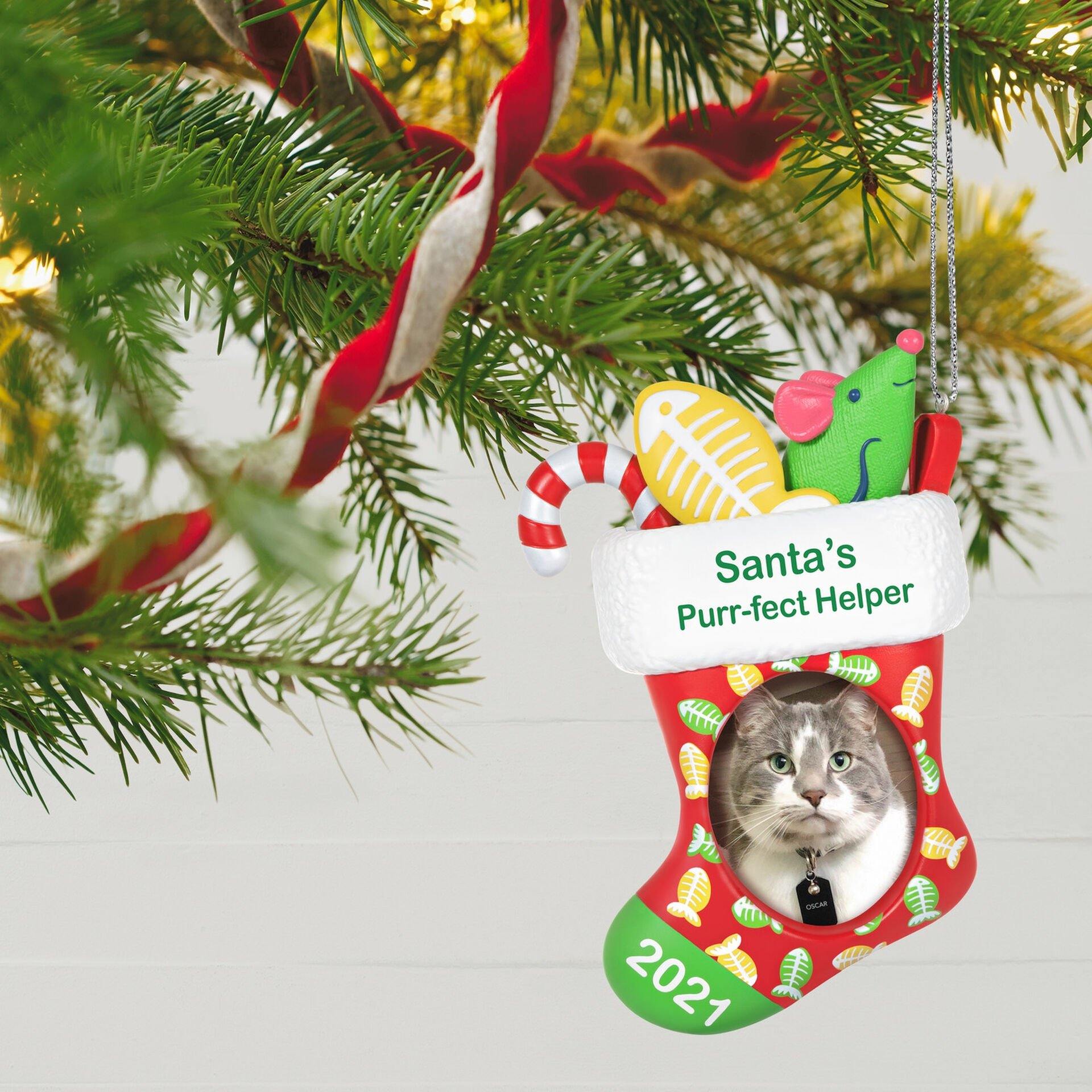 Santa's Purr-fect Helper 2021 Photo Frame Ornament