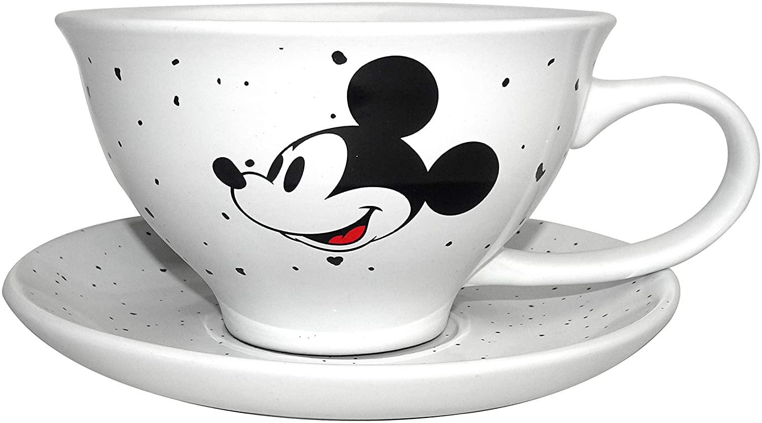 Silver Buffalo Disney's Mickey Mouse Classic Speckles 12oz Ceramic Teacup and Saucer Plate