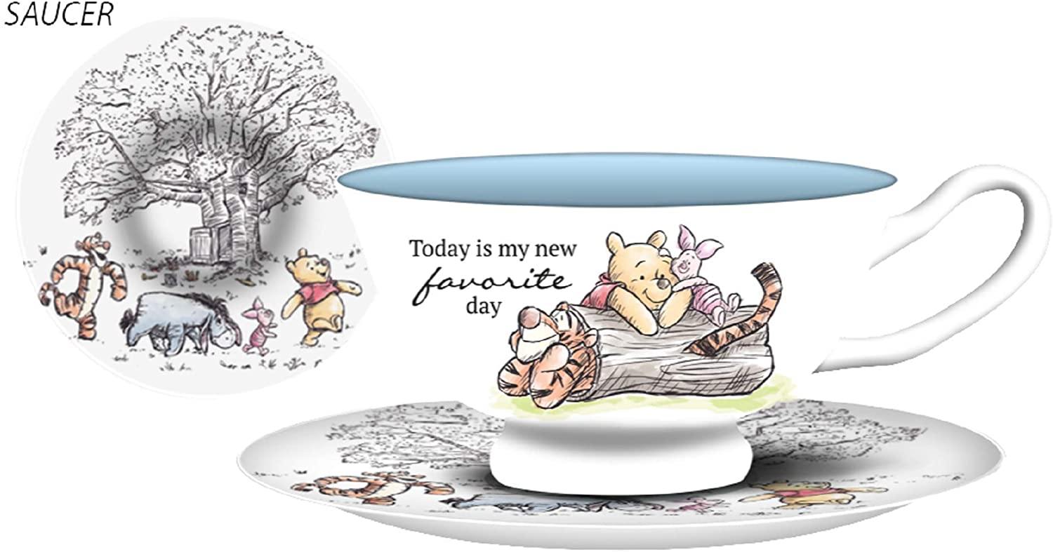 Silver Buffalo Disney's Winnie the Pooh Walking Classic Scene 12oz Ceramic Teacup and Saucer