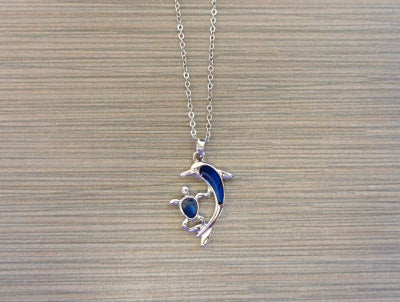 Abalone Turtle and Dolphin Pendant Necklace on Chain