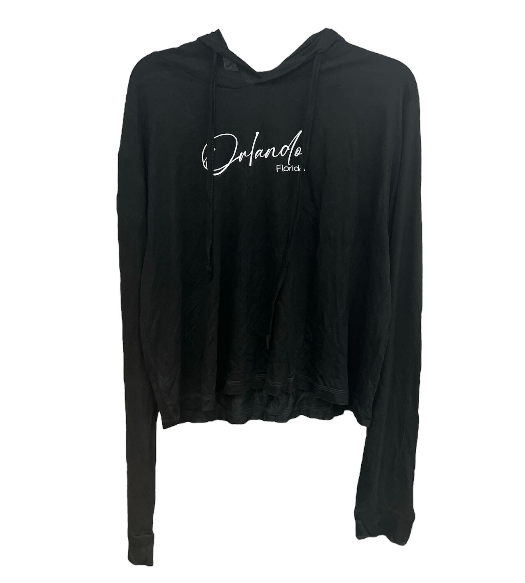 Women`s Orlando Florida Hooded Long Sleeve Black Shirt