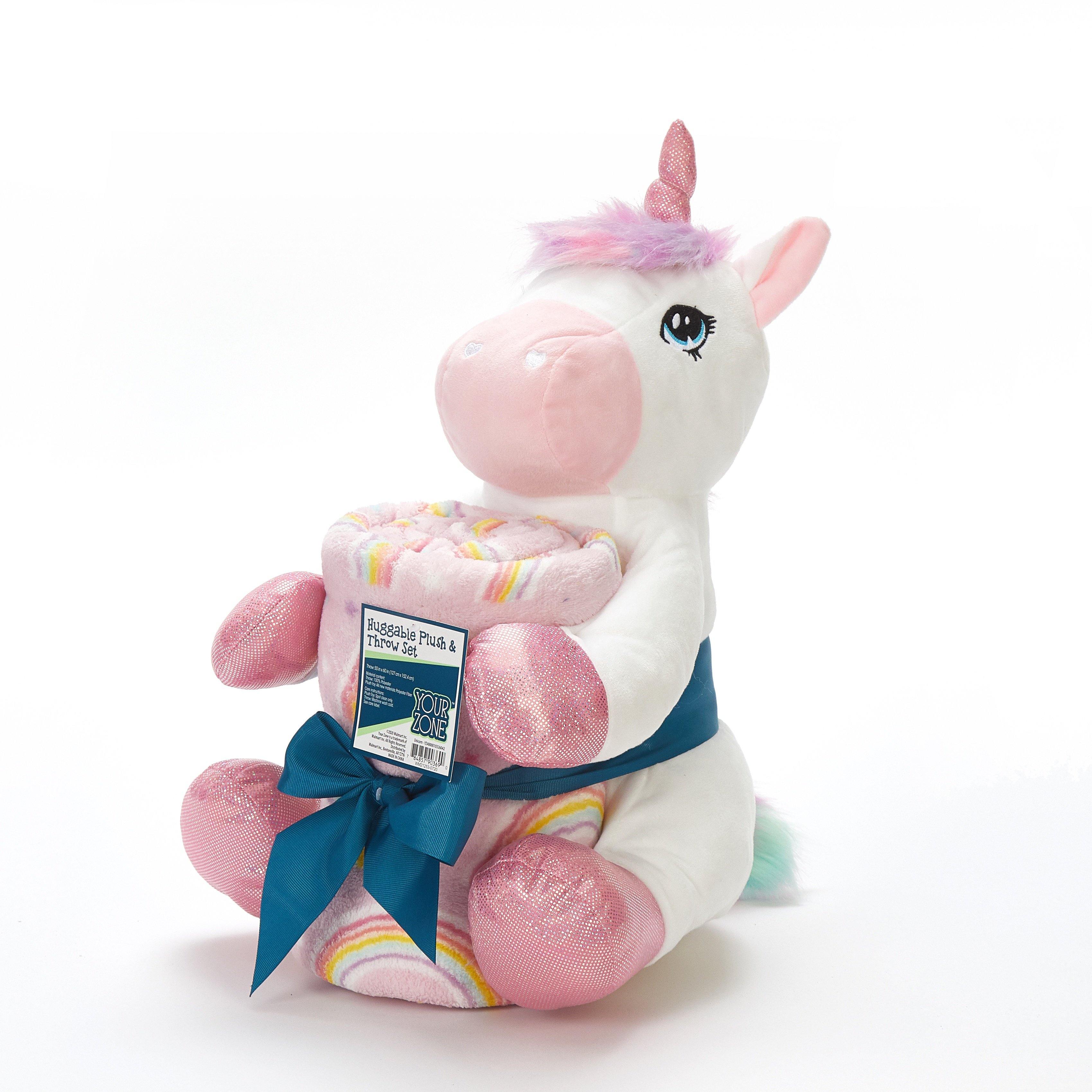 Your Zone Kids Figural Hugger and 50" x 60" Soft Plush Throw 2 Piece Set, Unicorn