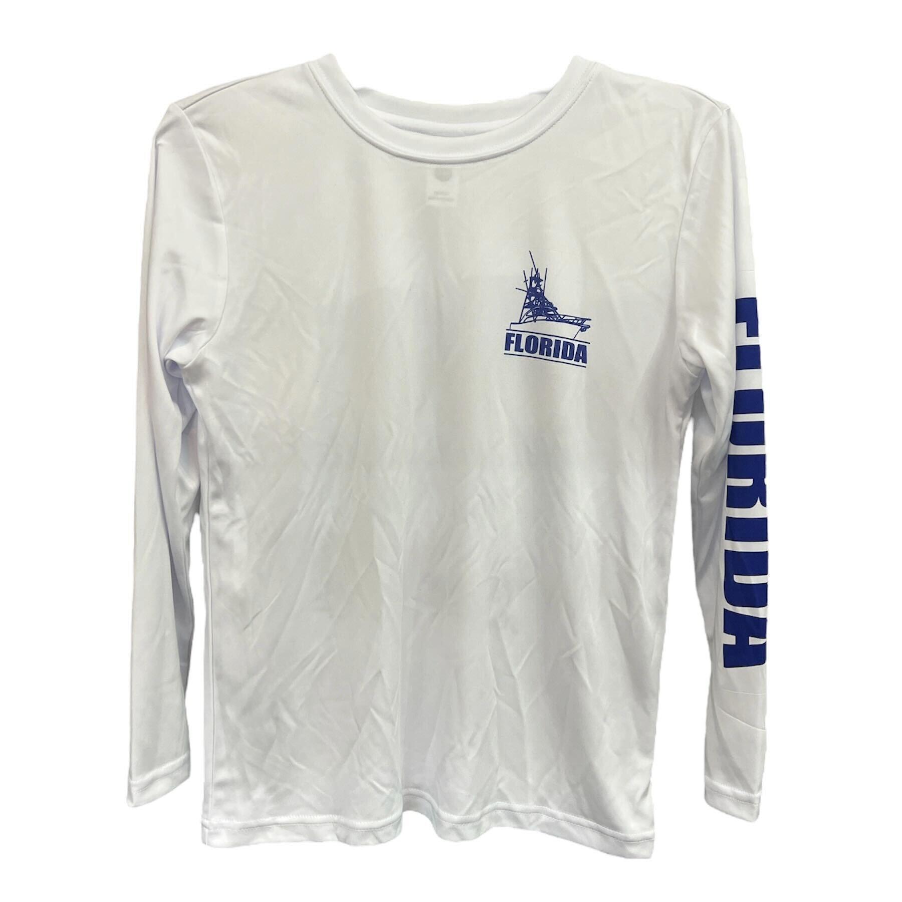 Youth Map of Florida White Long Sleeve Microfiber Shirt