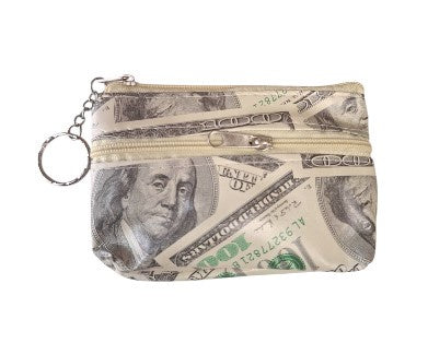 100 Dollar Bill All-Over Double zip Coin Pouch