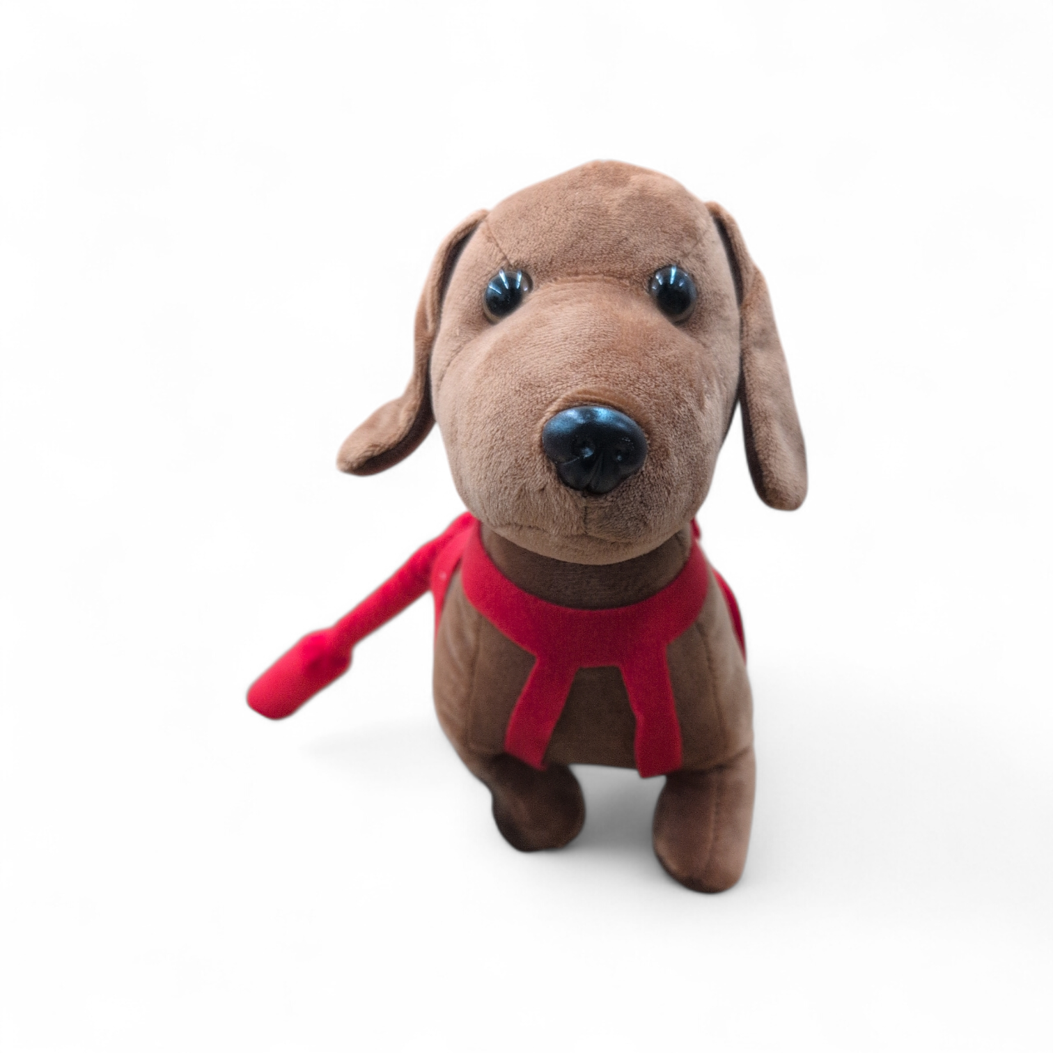 Dog Plush Toy On An Extendable Red Leash