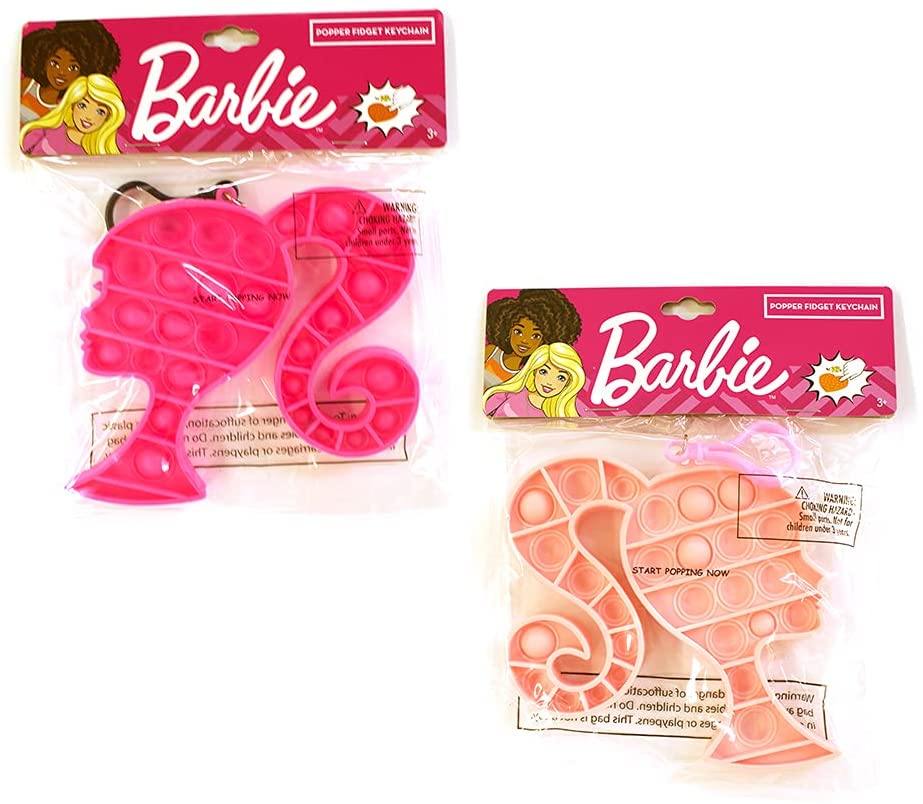 [2 PACK] Barbie Head Shaped Fidget Keychain Pink and Light Pink