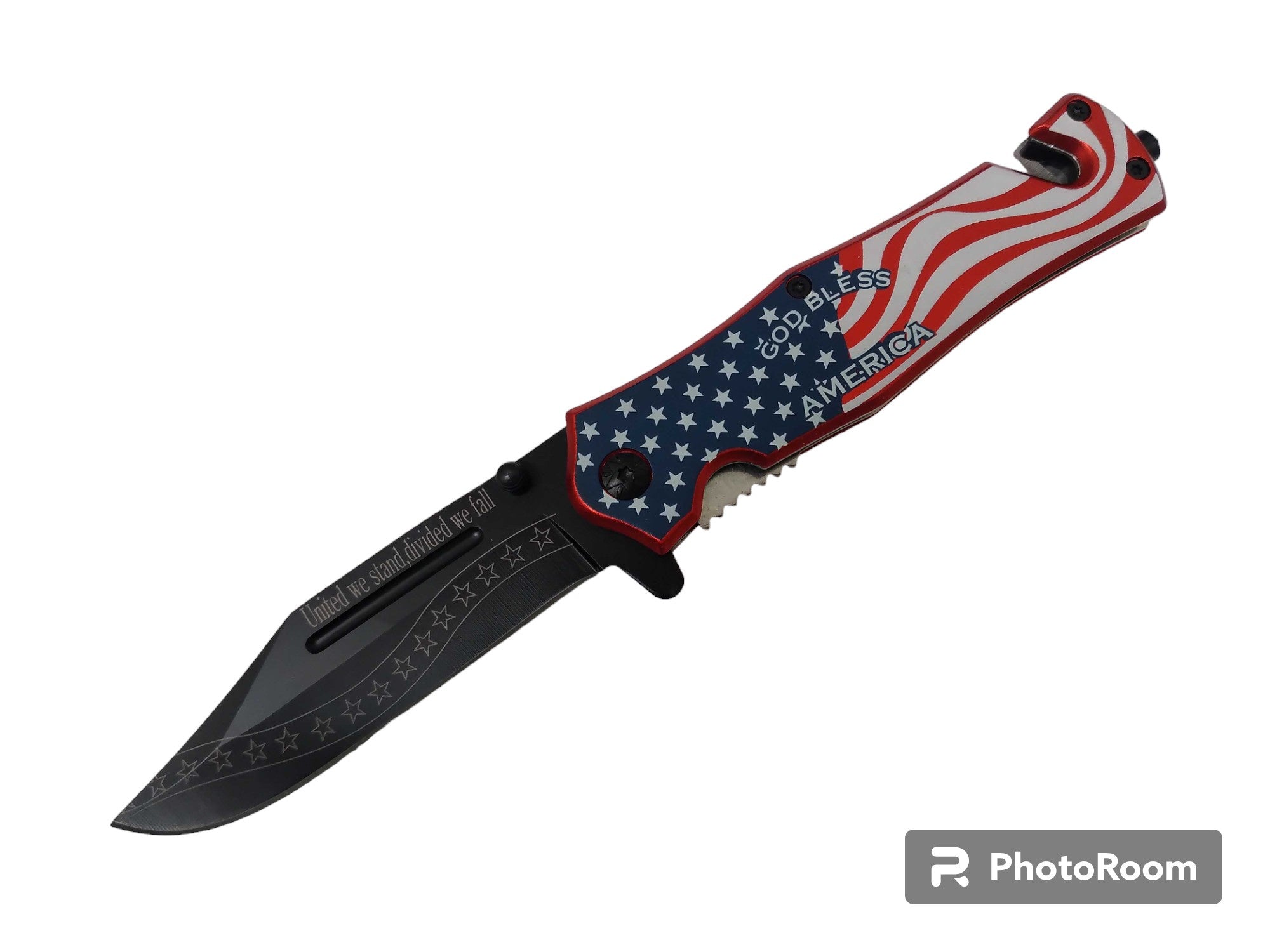 Tactical Rescue Folder Spring Knife ''United We Stand Divided We Fall''