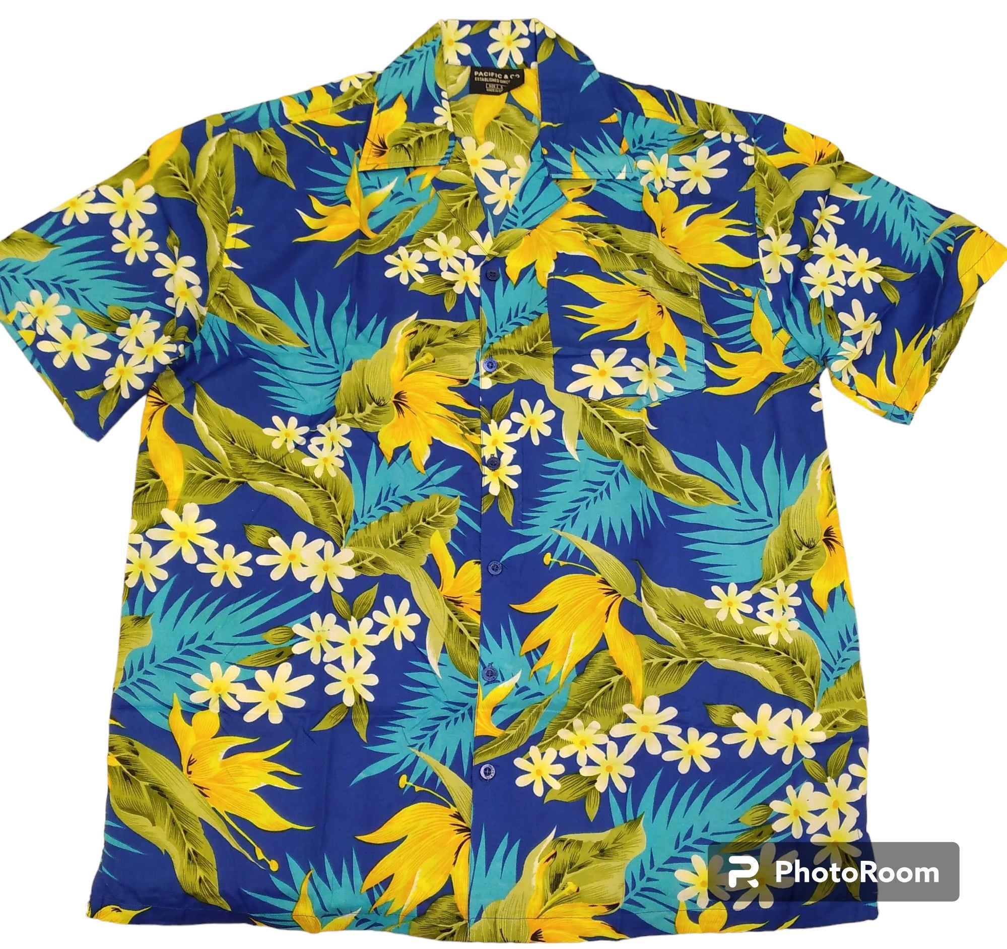 Blue Orange Flowers Men's Hawaiian Shirt