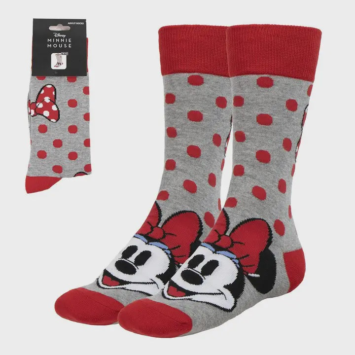 Red And Gray Minnie Face Polka Dot Socks 36-42