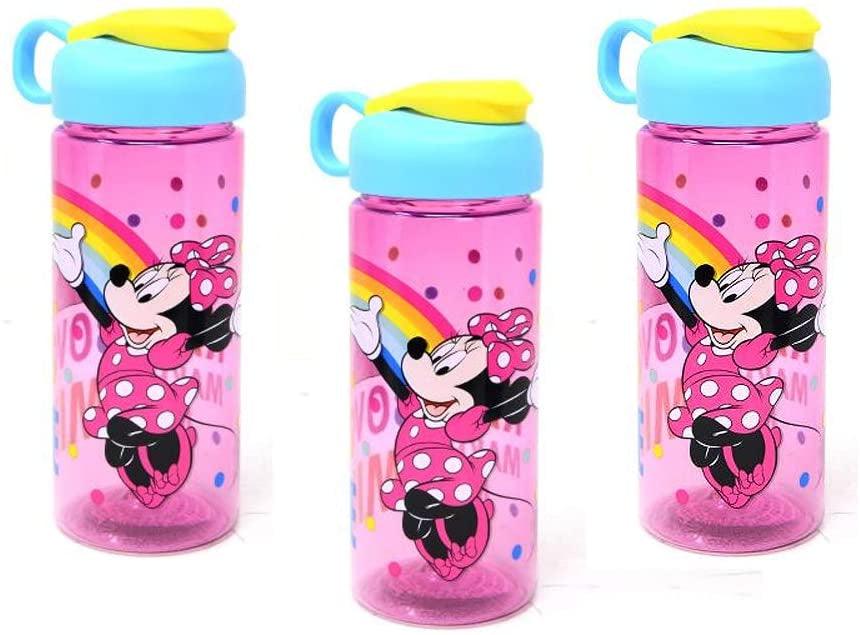 [3-Pack] Disney Minnie Mouse 16.5oz Kids Sullivan Sports Water Bottle, BPA-free, Pink/Blue/Yellow