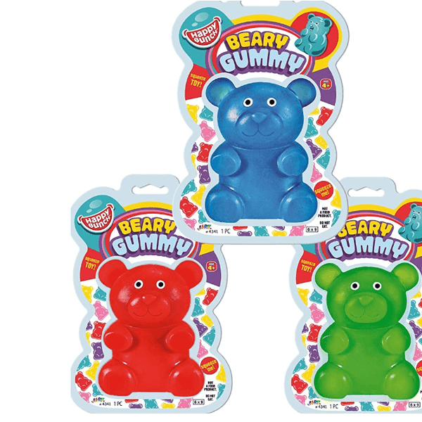 Ja-Ru Jumbo Squishy Gummy Bear Toy 3 Packs Assorted Squeeze Stretchy Bear Stress Relief & Sensory Toy. Squishy Toys, Fidget Toys for Boys and Girls
