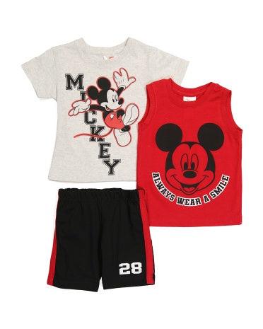 3-Pack Mickey Mouse Jump Tee, Smile Sleeveless Shirt and Mesh Short Set