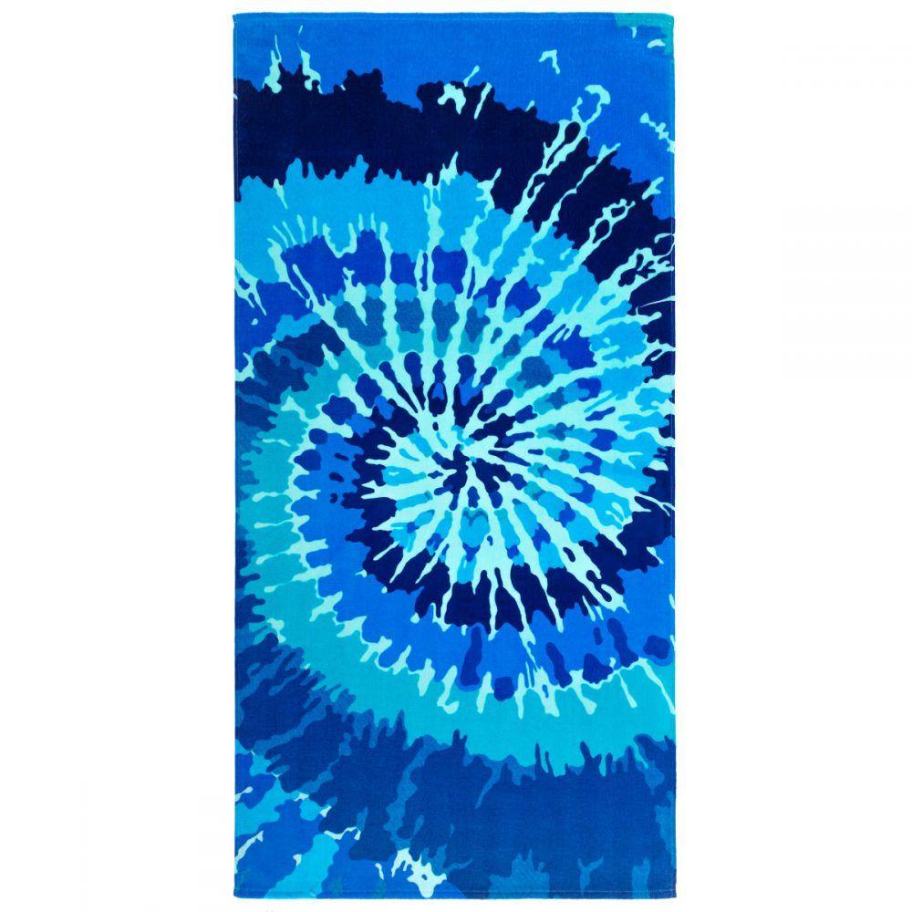 30" X 60" Colorful Tie Dye Blue Velour Beach Towel
