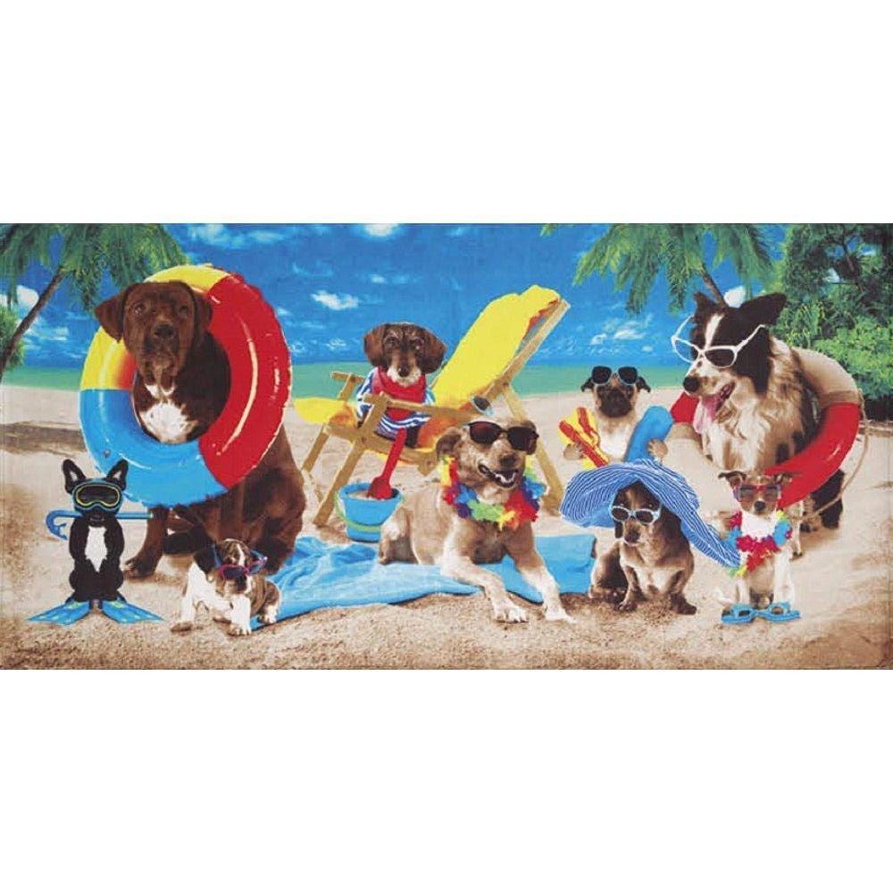 30" X 60" Dogs At The Beach Velour Beach Towel