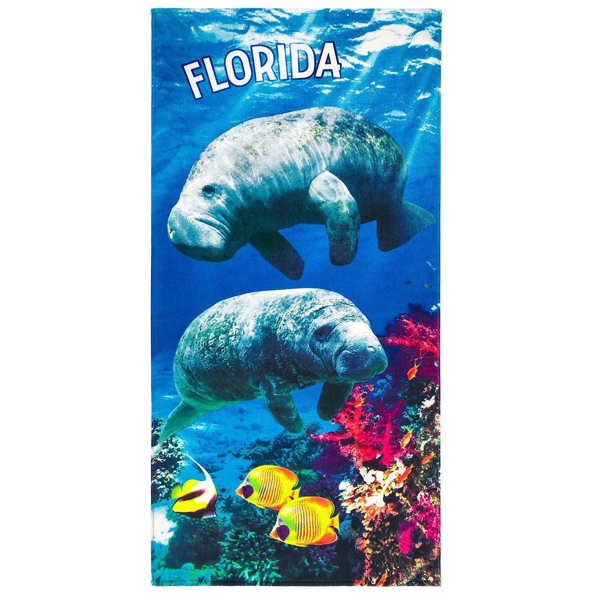 30" X 60" Florida Manatees Velour Beach Towel