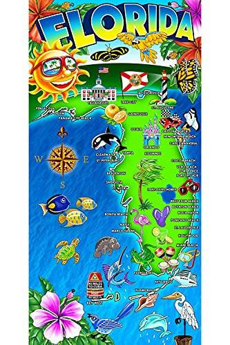30"x60" Hot Florida Map Velour Beach Towel