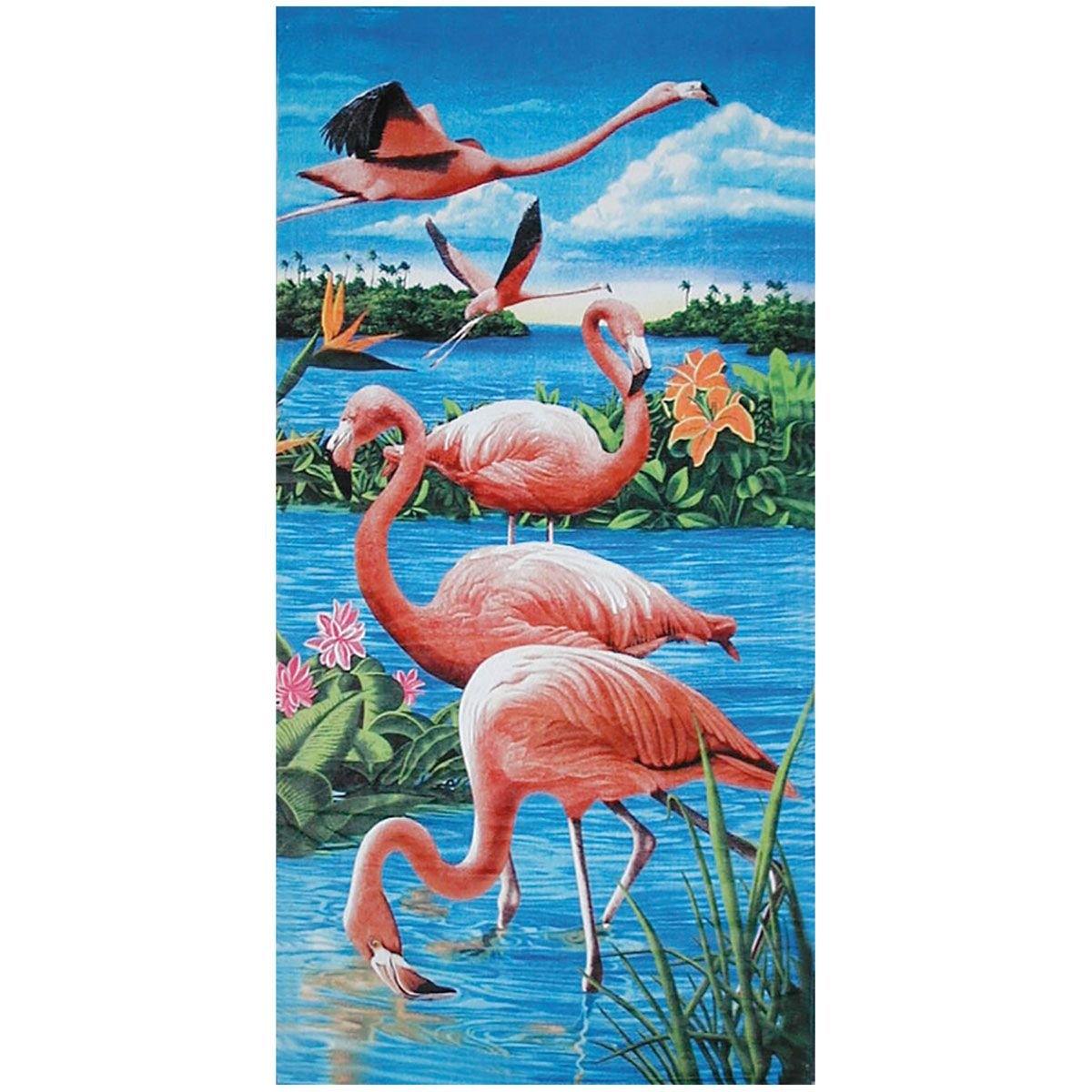 30"x60" New Painted Flamingo Premium Velour Beach Towel