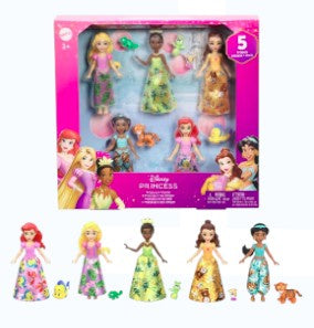 Disney Princess Set 5 Small Dolls in Sparkling Outfits w/5 Friend Figures