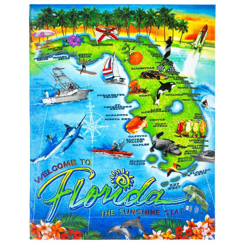 54"x68" Florida Sunshine State Terry Velour Beach Towel/ Blanket