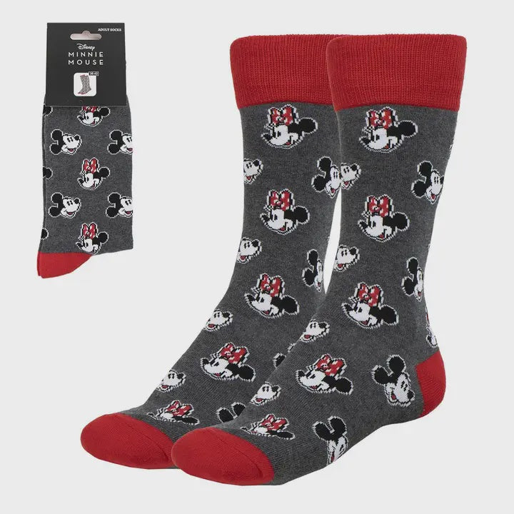 Red And Dark Gray Minnie And Mickey Face Socks 36-42