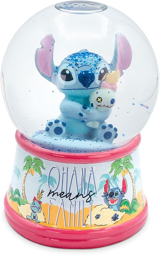 Disney Stitch & Scrump Ohana Means Family Light-Up Snow Globe 6in